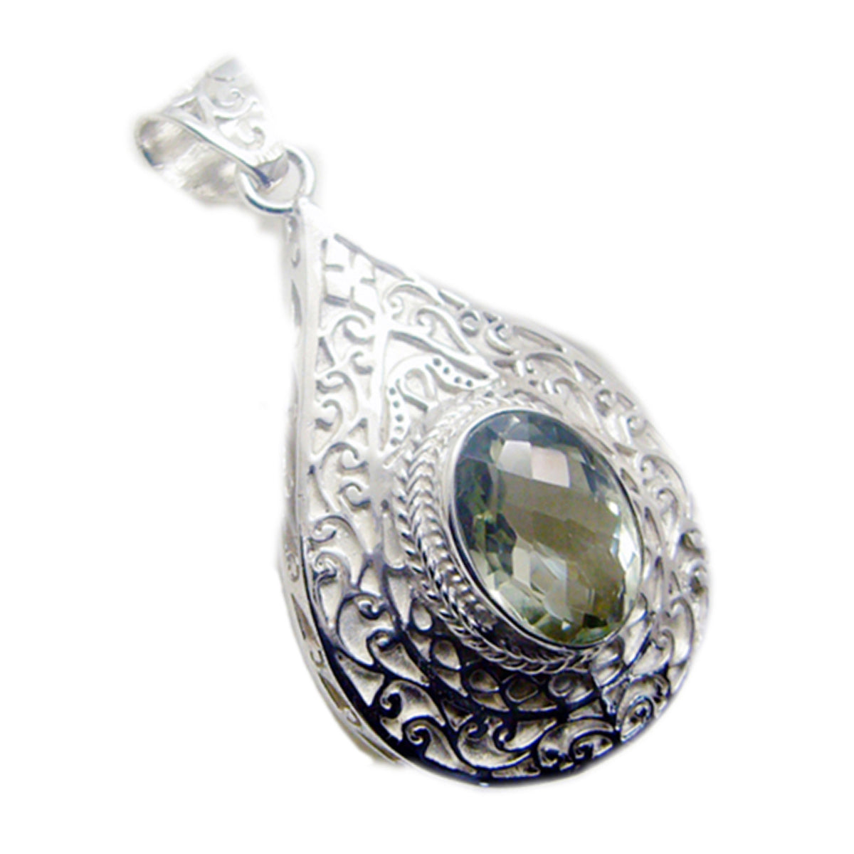 Green Amethyst Statement German 92.5 Silver Solitaire Light Green Pendant