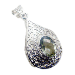 Green Amethyst Statement German 92.5 Silver Solitaire Light Green Pendant