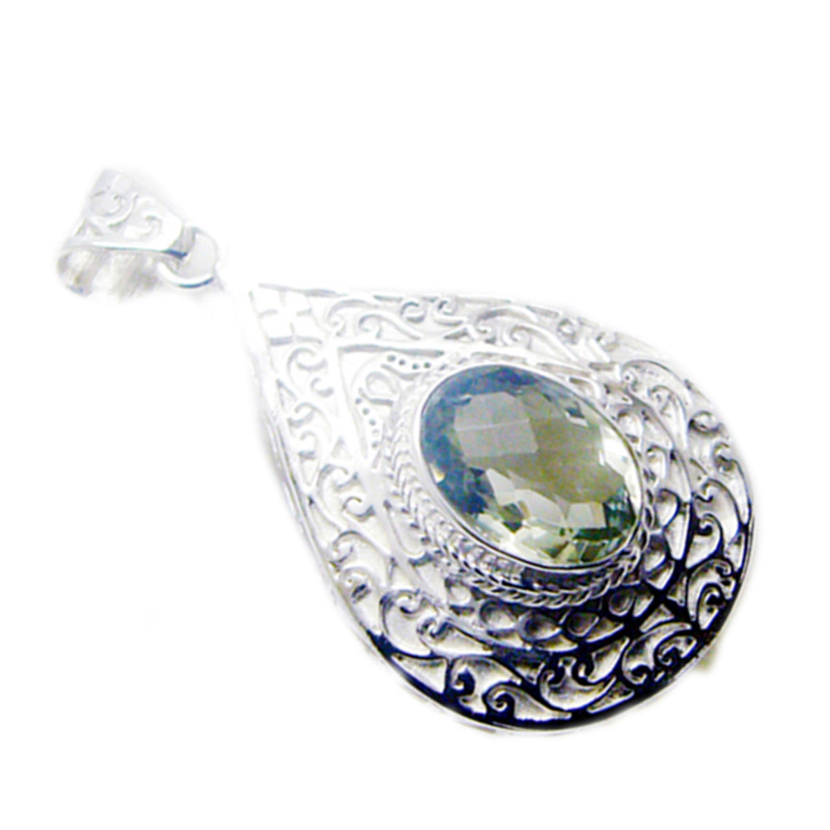 Grön Ametist Statement Tysk 92.5 Silver Solitaire María Vintage Grönt Hänge Smycken