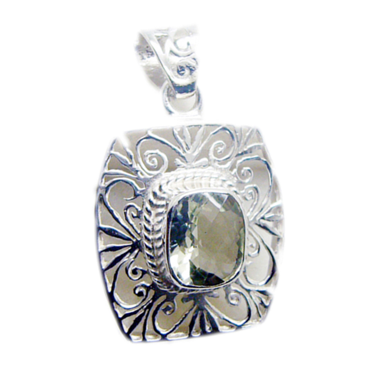Green Amethyst Essential French Silver Solitaire Light Green Pendant