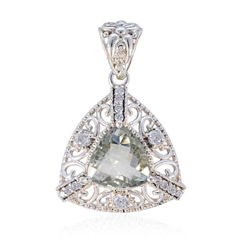Green Amethyst Eye-catching Middle Eastern Sterling Silver multiple Light Green Pendant