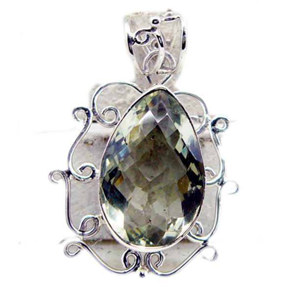 Green Amethyst Chunky Moroccan 925 Silver Solitaire Light Green Pendant