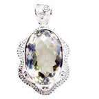 Green Amethyst Chunky American Sterling Silver Solitaire Light Green Pendant