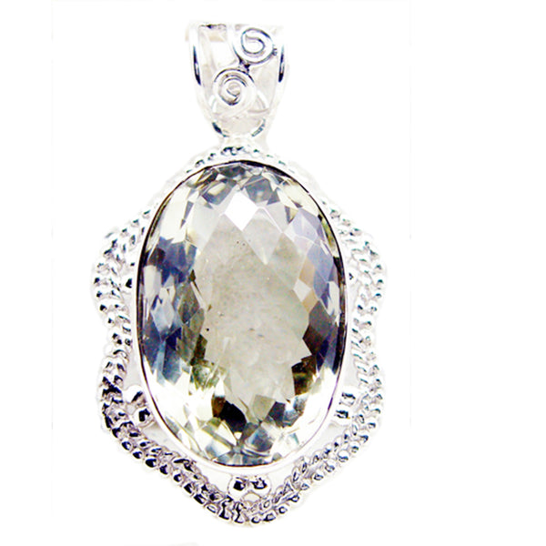Green Amethyst Chunky American Sterling Silver Solitaire Light Green Pendant