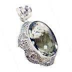 Green Amethyst Chunky American Sterling Silver Solitaire Sofia Rope-Wire Green Pendant Jewellery