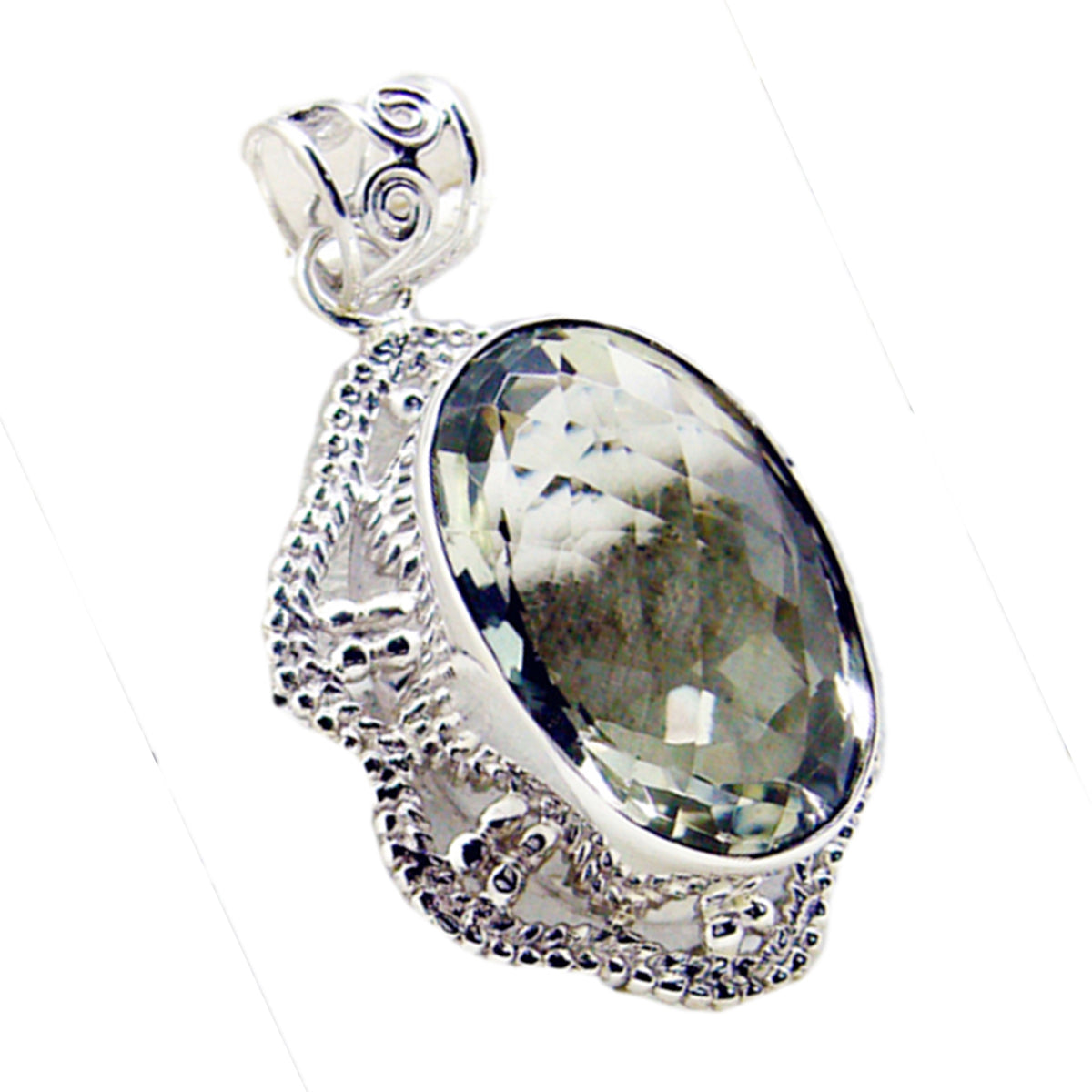 Green Amethyst Chunky American Sterling Silver Solitaire Sofia Rope-Wire Green Pendant Jewellery