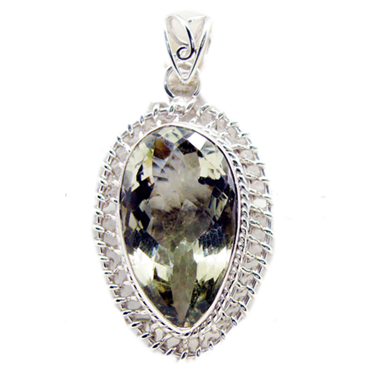 Green Amethyst Chunky Turkish Silver Solitaire Light Green Pendant