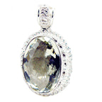 Green Amethyst Chunky Latin American 92.5 Silver Solitaire Light Green Pendant