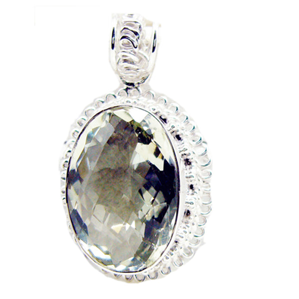 Green Amethyst Chunky Latin American 92.5 Silver Solitaire Light Green Pendant
