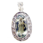Green Amethyst Chunky Russian Silver Solitaire Light Green Pendant