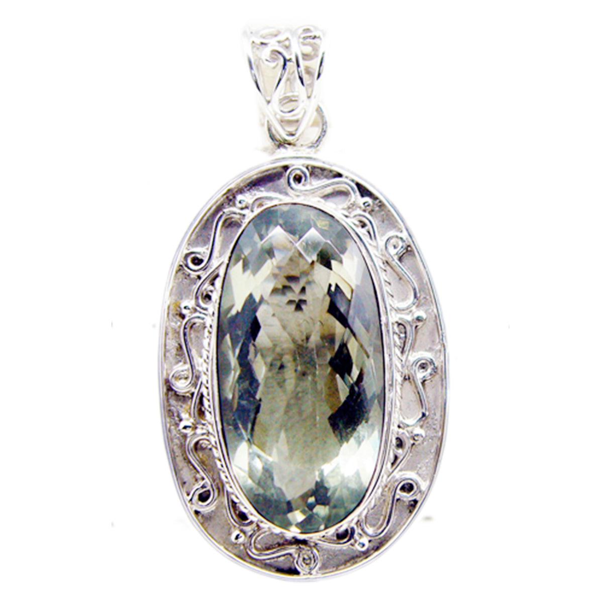 Green Amethyst Chunky Russian Silver Solitaire Light Green Pendant