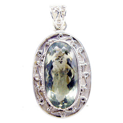 Green Amethyst Chunky Russian Silver Solitaire Light Green Pendant