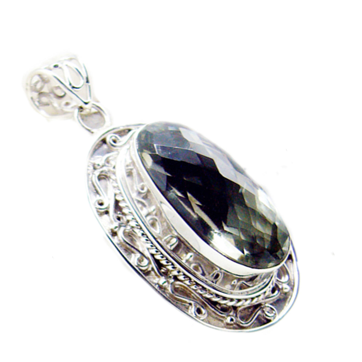 Green Amethyst Chunky Russian Silver Solitaire Teresa Rope-Wire Green Pendant Jewelry