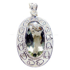 Green Amethyst Chunky Moroccan Sterling Silver Solitaire Light Green Pendant