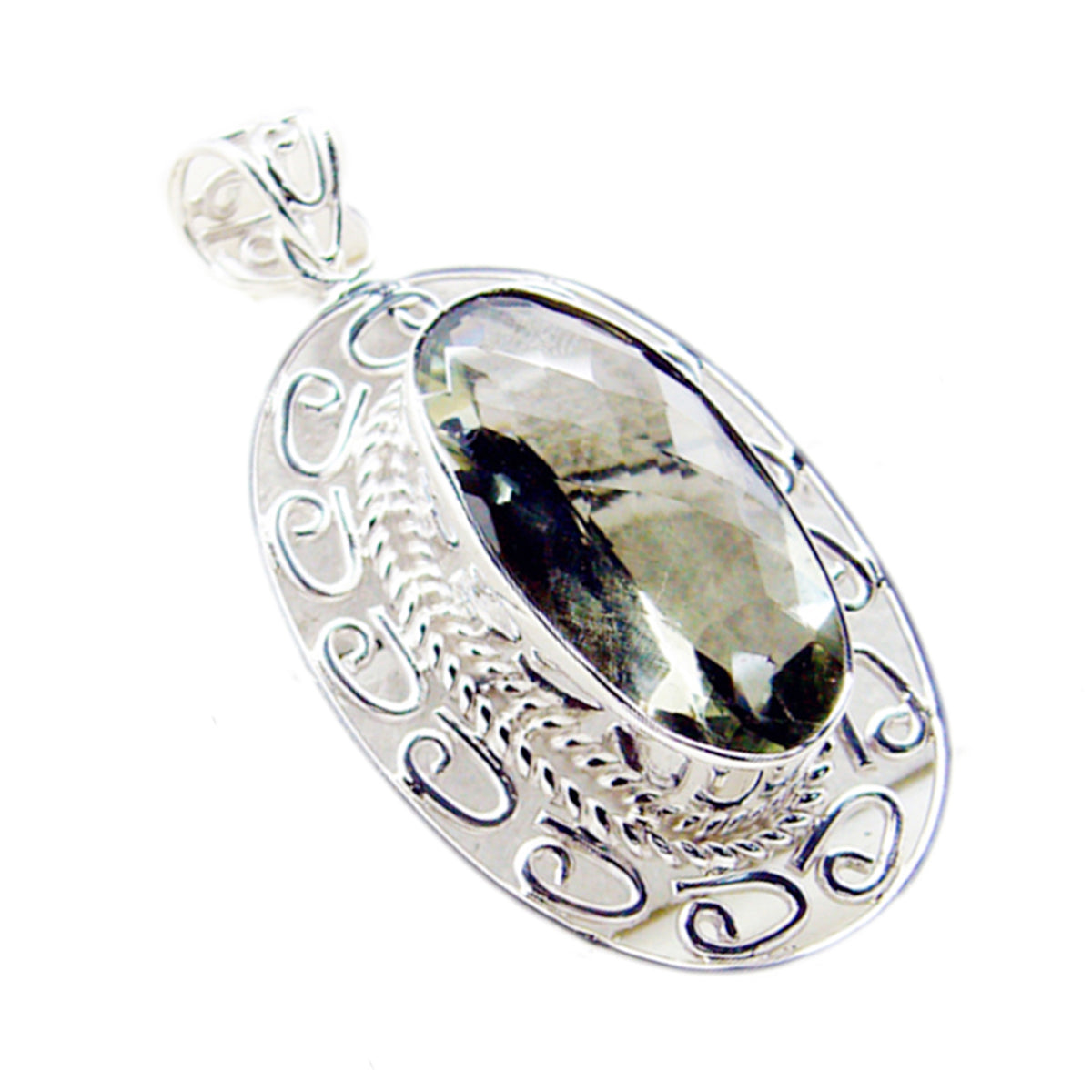 Green Amethyst Chunky Moroccan Sterling Silver Solitaire Tereza Rope-Wire Green Pendant Jewellery