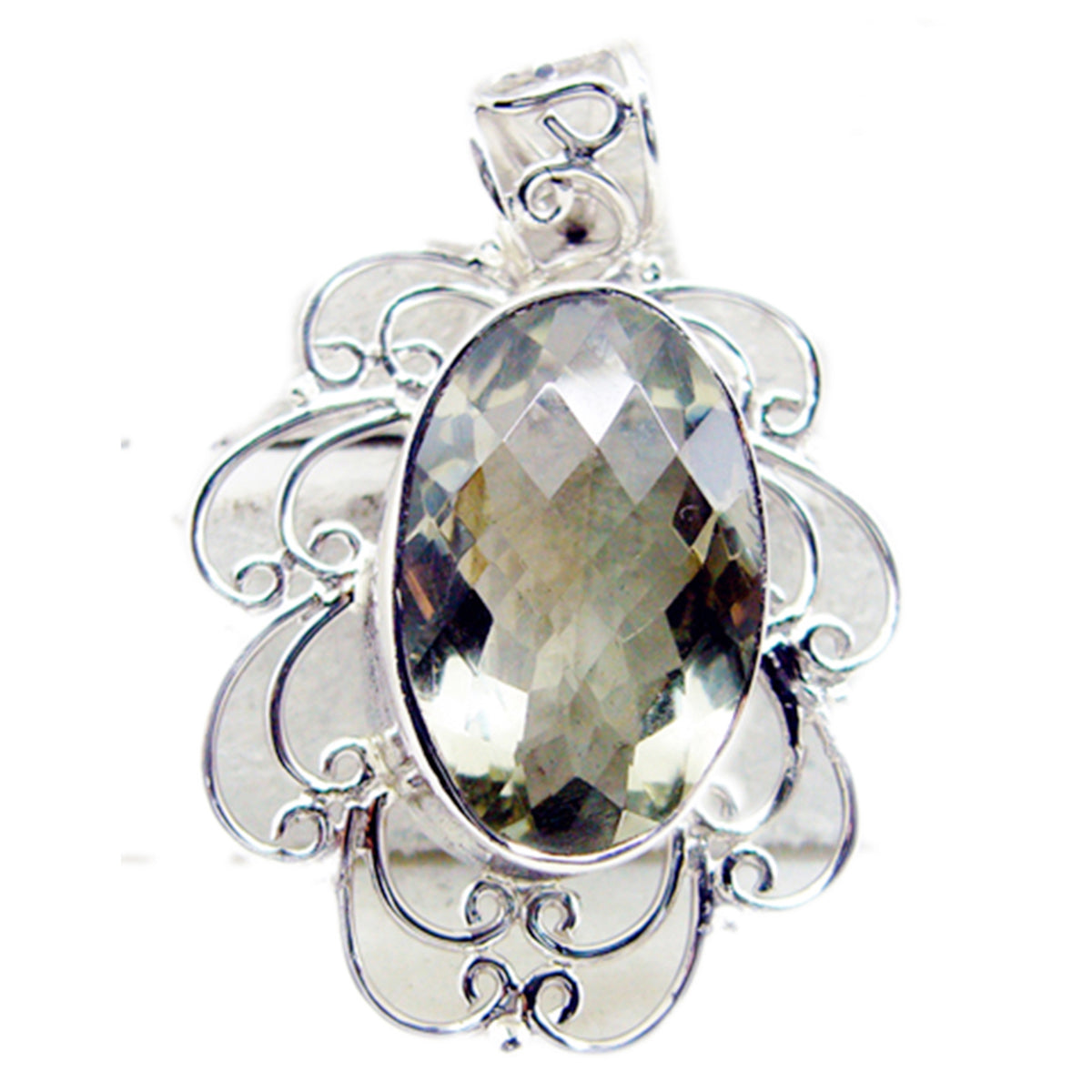 Green Amethyst Chunky Egyptian 925 Silver Solitaire Light Green Pendant
