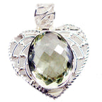 Green Amethyst Chunky American Silver Solitaire Light Green Pendant