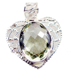 Green Amethyst Chunky American Silver Solitaire Light Green Pendant