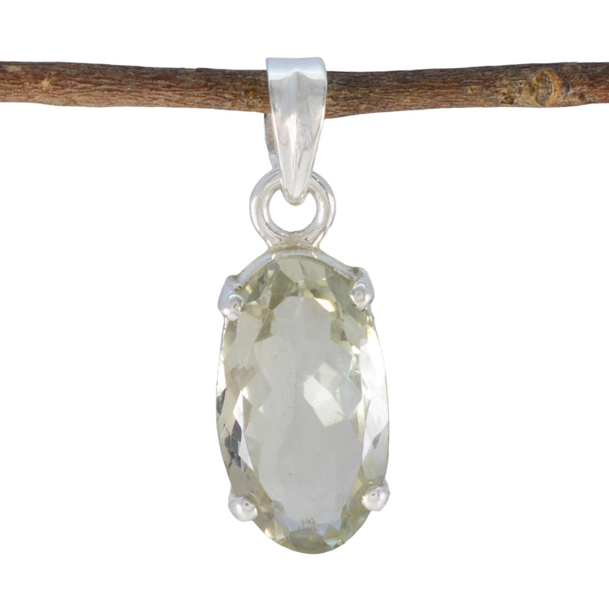 Green Amethyst Eye-catching Latin American 925 Silver Solitaire Light Green Pendant メイン画像
