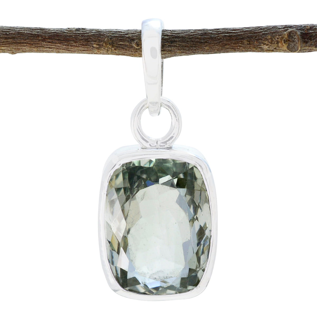 Green Amethyst Minimal Turkish 92.5 Silver Solitaire Light Green Pendant Immagine principale del prodotto