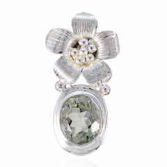 Green Amethyst Versatile German 92.5 Silver Solitaire Light Green Pendant
