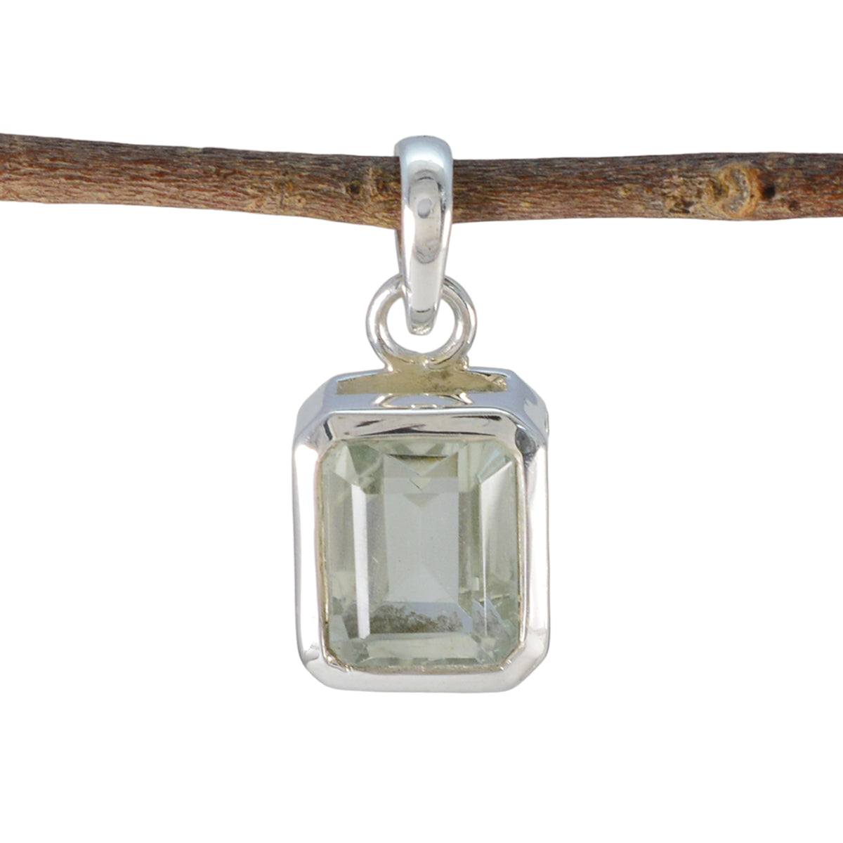 Green Amethyst Dainty German Sterling Silver Solitaire Light Green Pendant