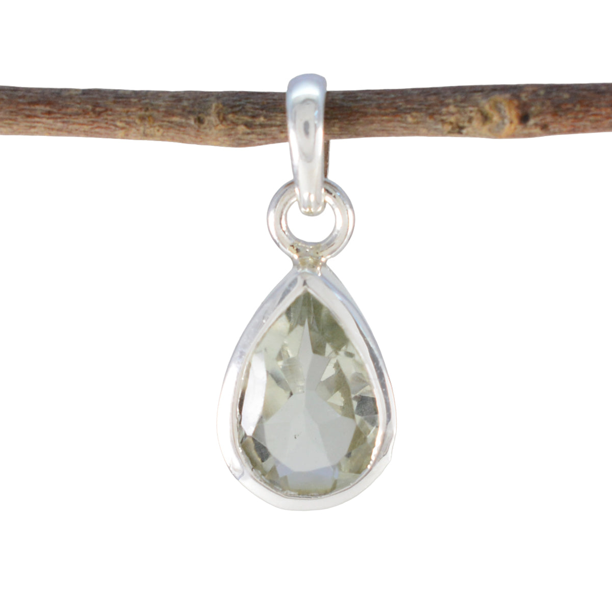 Green Amethyst Elegant Japanese Sterling Silver Solitaire Light Green Pendant Hoofdafbeelding