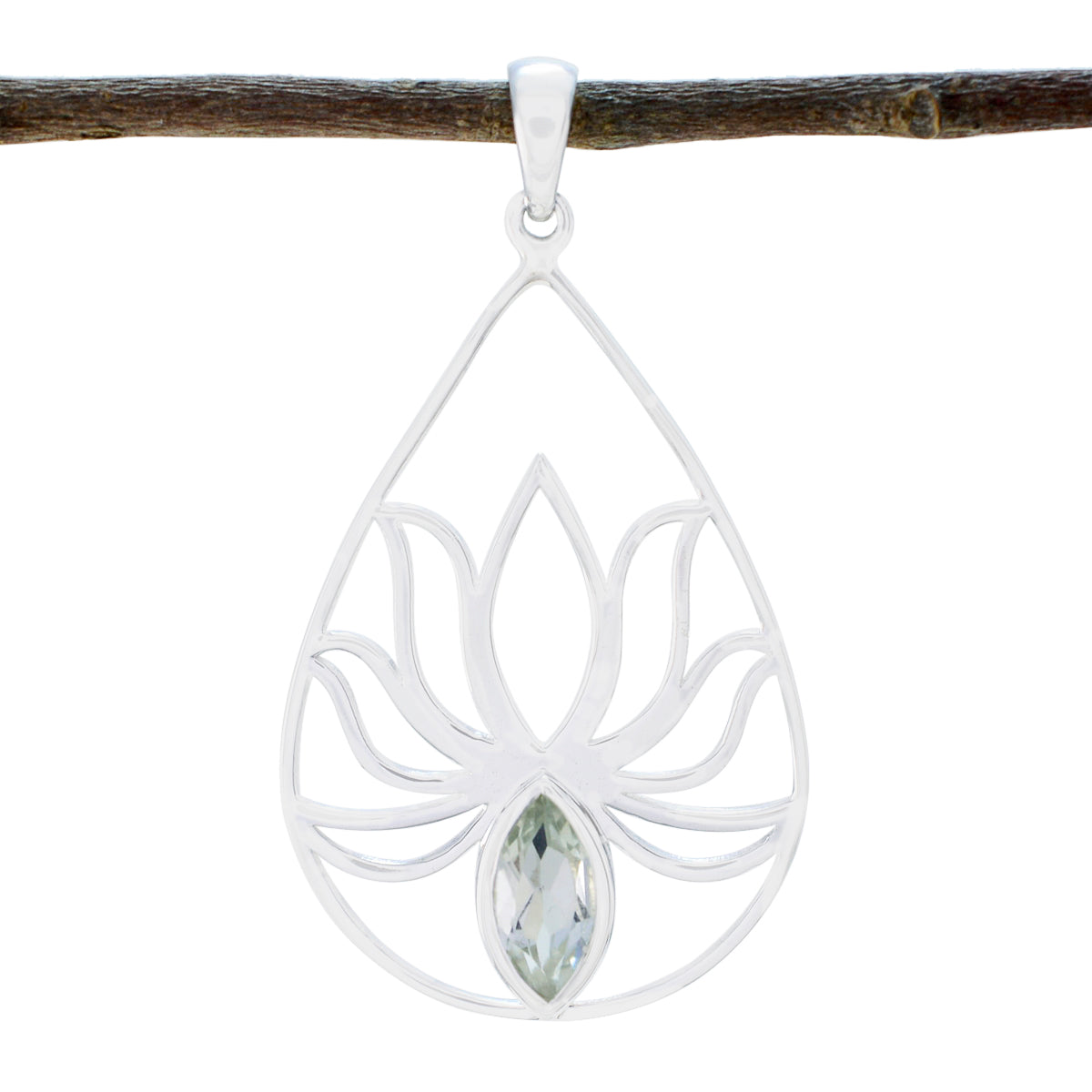 Green Amethyst Dainty Spanish Sterling Silver Solitaire Light Green Pendant