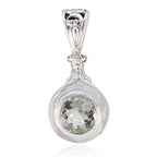 Green Amethyst Featherlight Italian Silver Solitaire Light Green Pendant