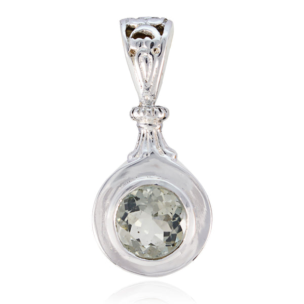 Green Amethyst Featherlight Italian Silver Solitaire Light Green Pendant