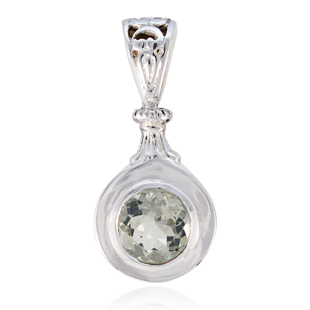 Green Amethyst Featherlight Italian Silver Solitaire Light Green Pendant