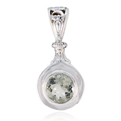 Green Amethyst Featherlight Italian Silver Solitaire Light Green Pendant