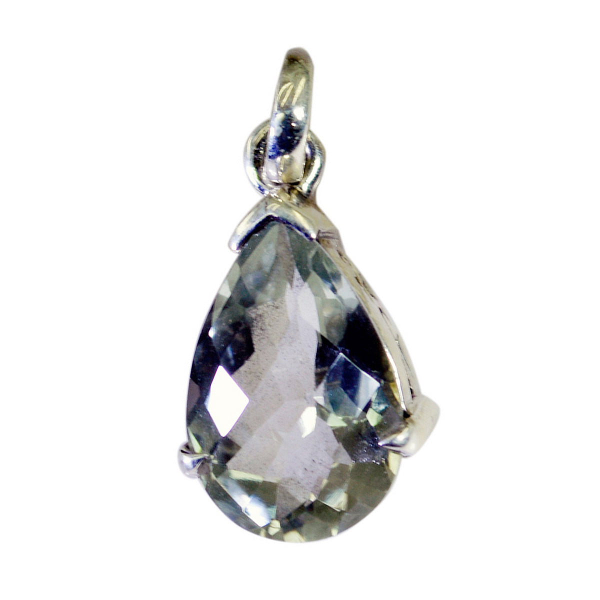 Green Amethyst Eye-catching French 92.5 Silver Solitaire Light Green Pendant