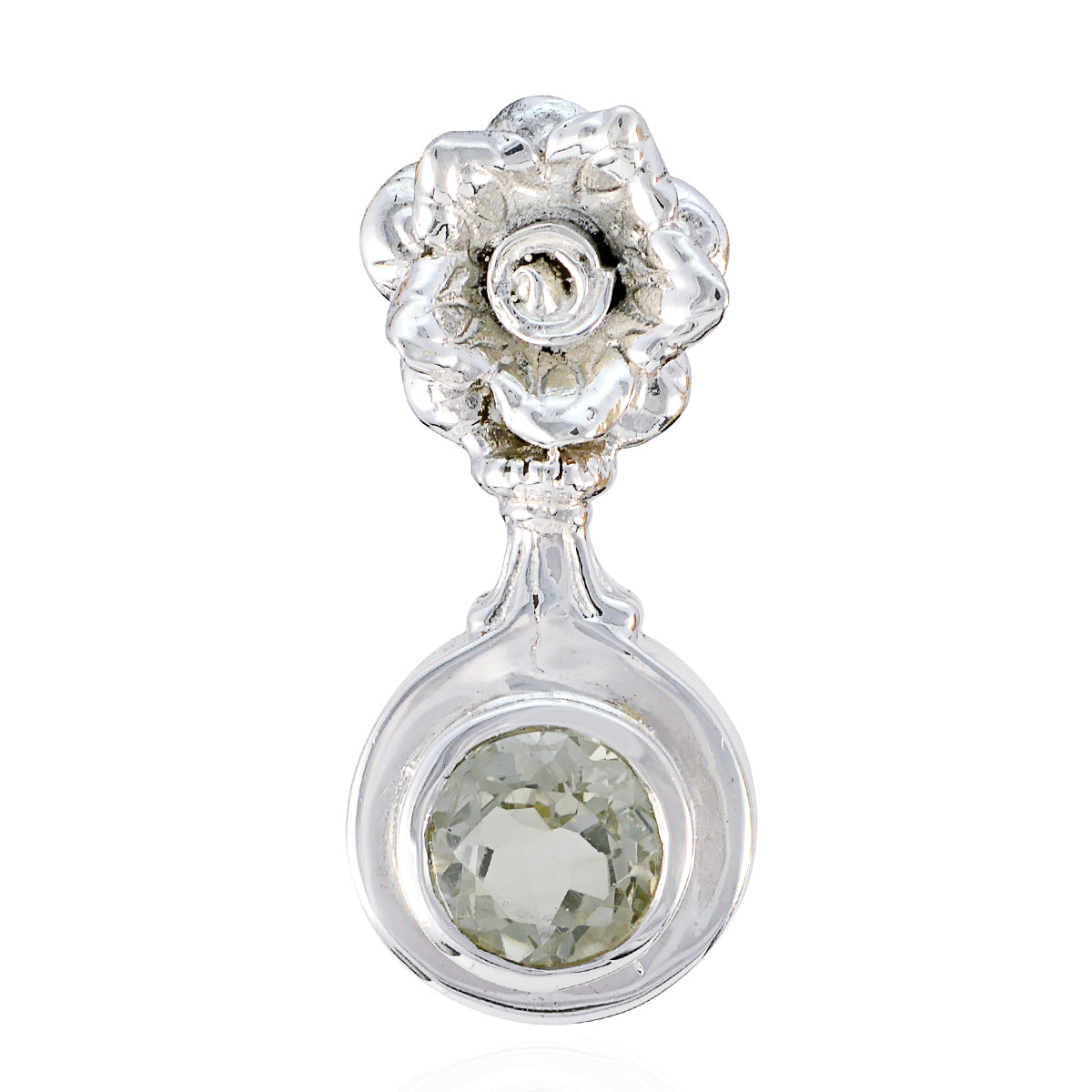 Green Amethyst Minimal French Silver Solitaire Light Green Pendant メイン画像