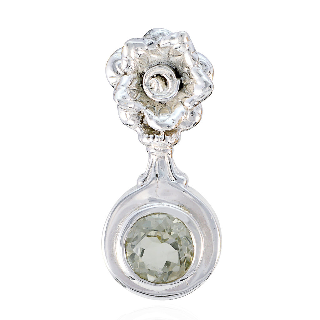 Green Amethyst Minimal French Silver Solitaire Light Green Pendant