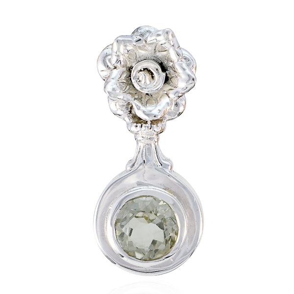 Green Amethyst Minimal French Silver Solitaire Light Green Pendant