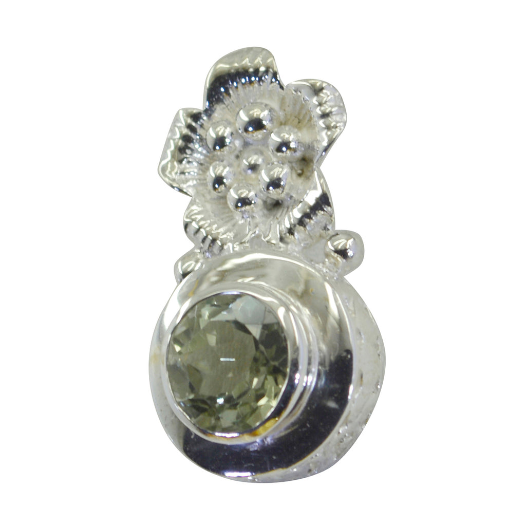 Green Amethyst Featherlight Italian 925 Silver Solitaire Light Green Pendant