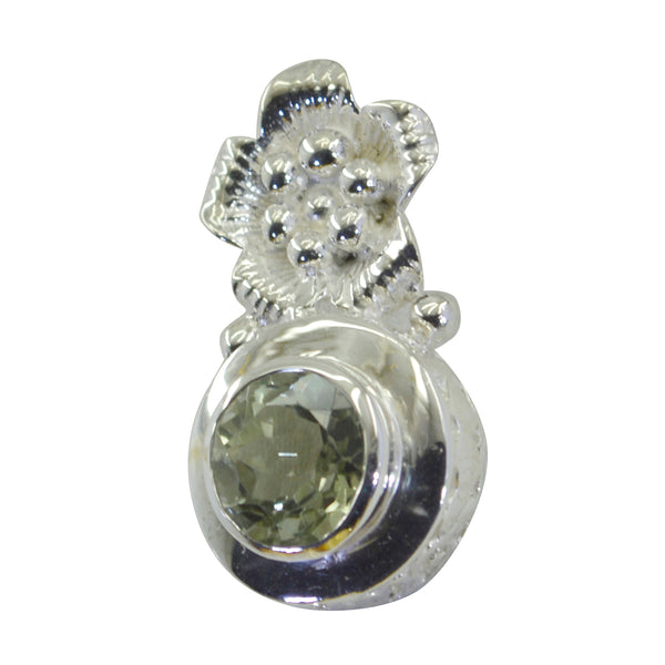 Green Amethyst Featherlight Italian 925 Silver Solitaire Light Green Pendant