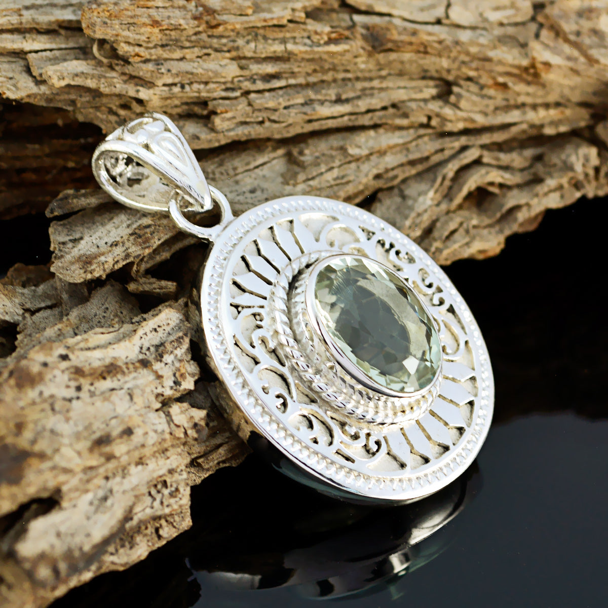 Green Amethyst Statement French Silver Solitaire Julia Geometric Green Pendant Jewelry