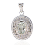 Green Amethyst Statement French Silver Solitaire Light Green Pendant