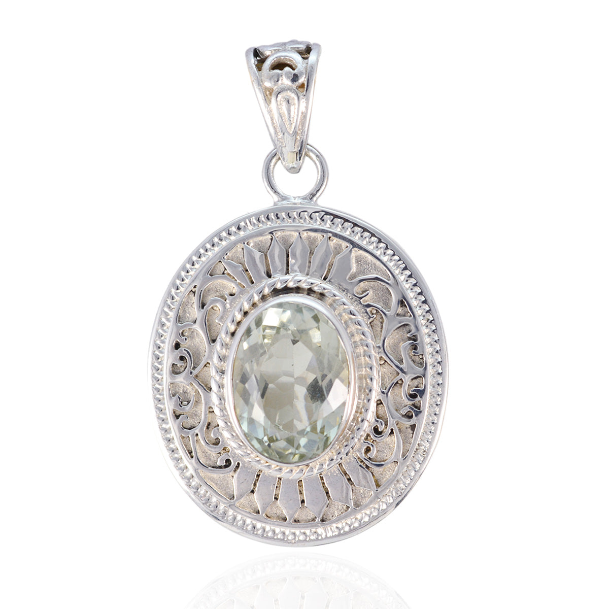 Green Amethyst Statement French Silver Solitaire Light Green Pendant