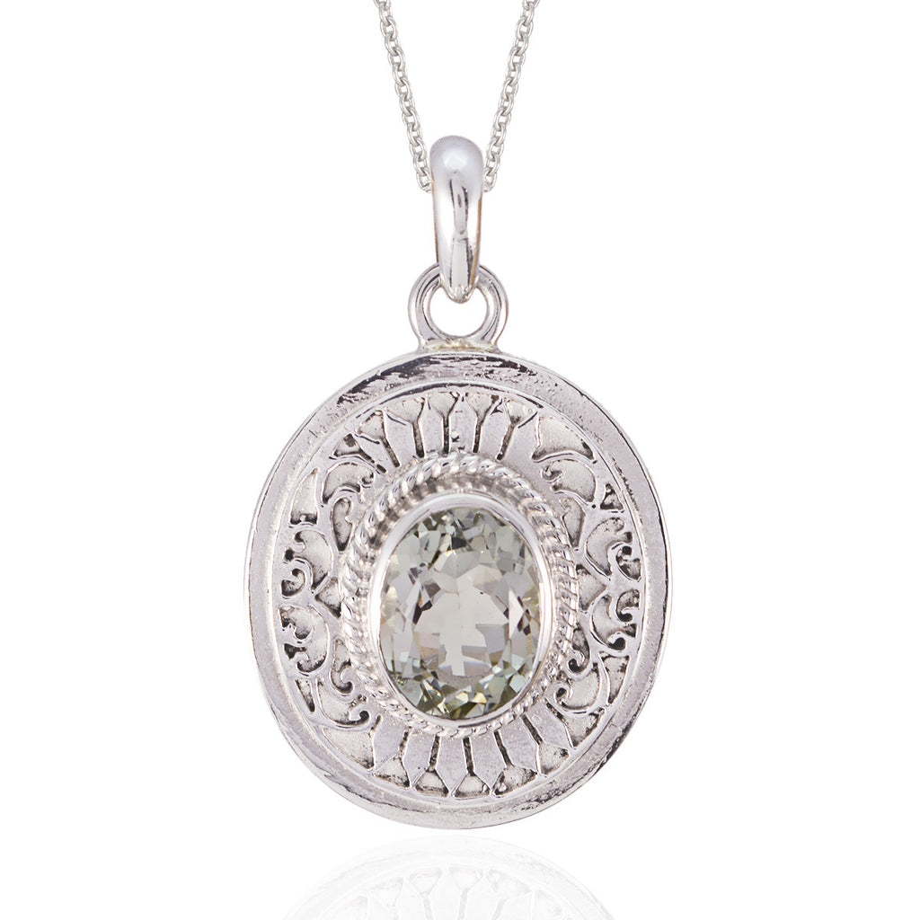Green Amethyst Statement French Silver Solitaire Julia Geometric Green Pendant Jewelry