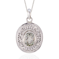 Grüner Amethyst Statement Französisch Silber Solitär Julia Geometrischer grüner Anhänger Schmuck