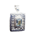 Green Amethyst Edgy Italian 925 Silver Solitaire Light Green Pendant