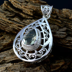Green Amethyst Statement German Sterling Silver Solitaire Layla Filigree Green Pendant Jewellery