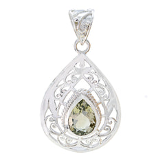Green Amethyst Statement German Sterling Silver Solitaire Light Green Pendant