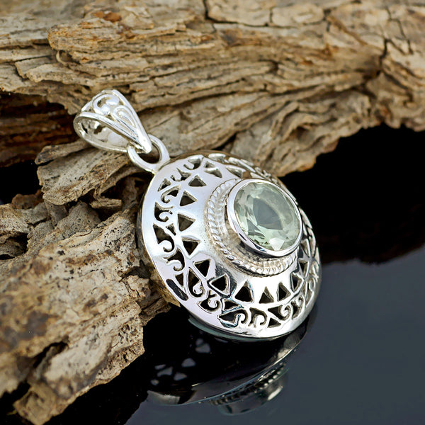 Green Amethyst Statement German Sterling Silver Solitaire Lily antique Green Pendant Jewellery