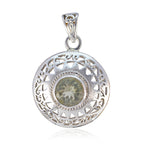 Green Amethyst Statement German Sterling Silver Solitaire Light Green Pendant
