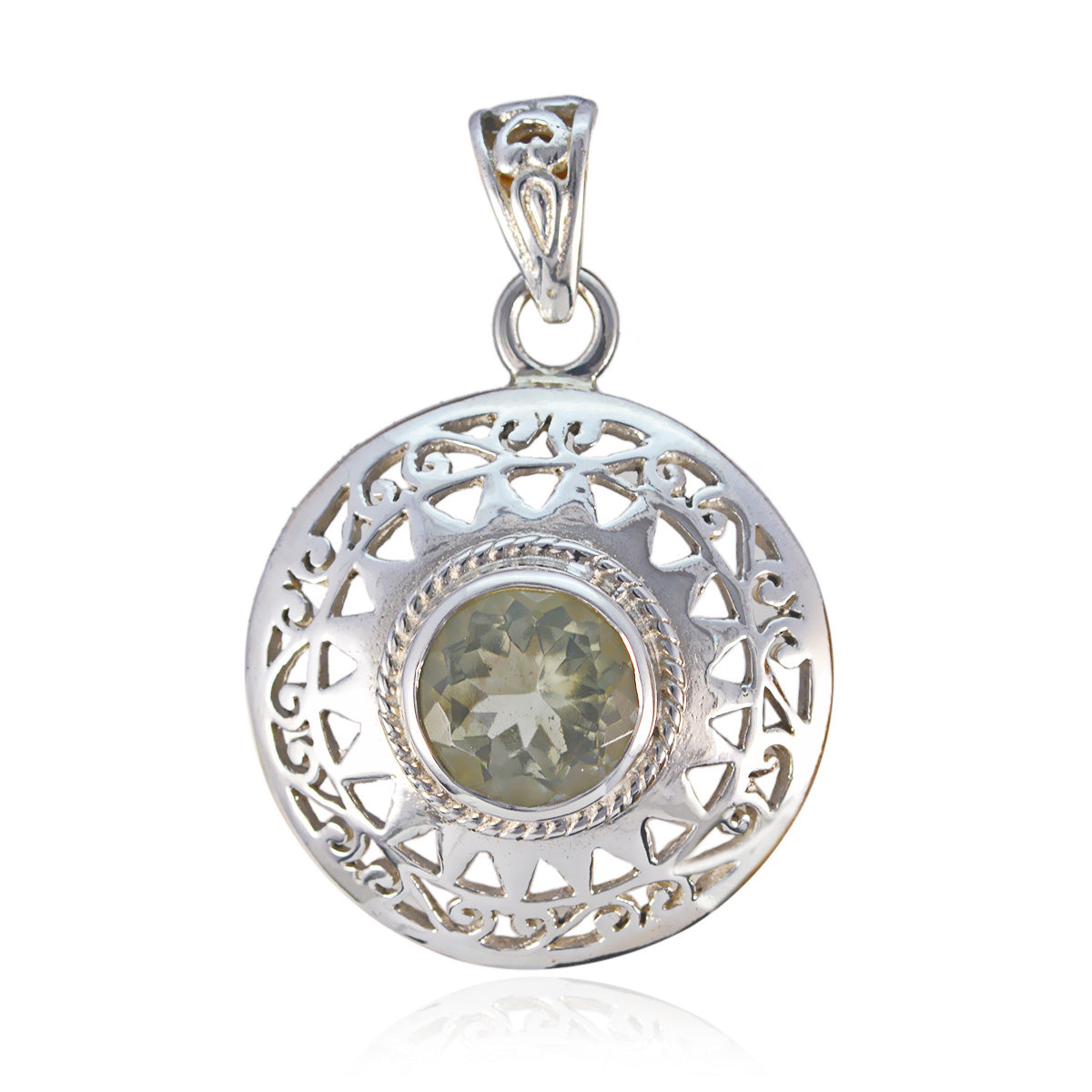 Green Amethyst Statement German Sterling Silver Solitaire Light Green Pendant