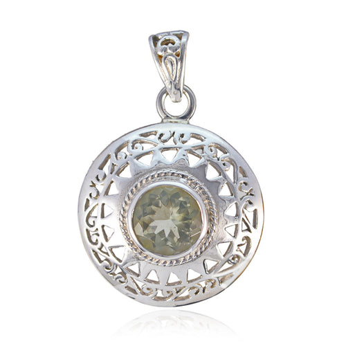 Green Amethyst Statement German Sterling Silver Solitaire Light Green Pendant